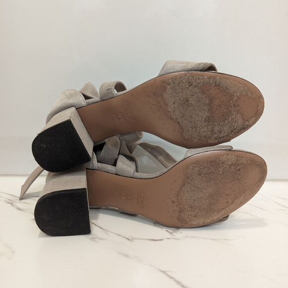 Lewit Beige Gold Silver Shimmer Glimmer Chunky Heel Ankle Bow 38 Made in Italy - Picture 7 of 13